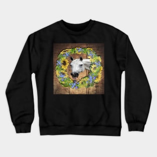 Farmhouse Horse Design, Sunflower Floral Wreath Horses Crewneck Sweatshirt